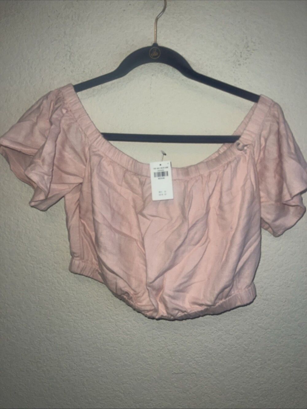 NEW Abercrombie & Fitch Off Shoulder Linen Crop Top Pink M Whimsy Sexy Summer